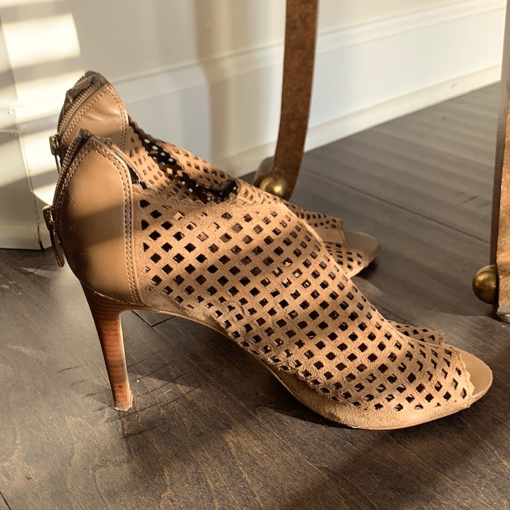 Marc Fisher Tan Open-Toe Booties, 7.5